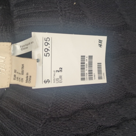 H&M Classic Black Crewneck Cable Knit Sweater Angora Cotton Blend - XS NWT - Picture 5 of 7